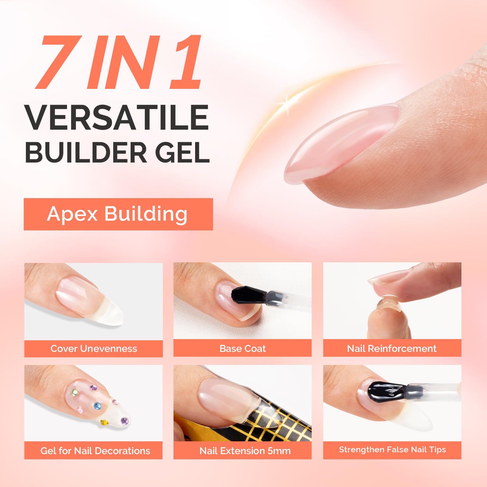 MelodySusie 2PCS Builder Nail Clear Base Gel Builder Gel for Nails Thickening, Soak Off UV Gel,Extension Gel Rhinestone Nail Glue Gel in a Bottle for Nail Art Design Gift for Women - Image 3