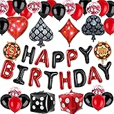 Ushinemi Casino Theme Party Decorations Las Vegas Poker Night Birthday Decorations Set, Aluminium Foil Happy Birthday Banner, Dice, Chips, Poker Signs, Latex Balloons