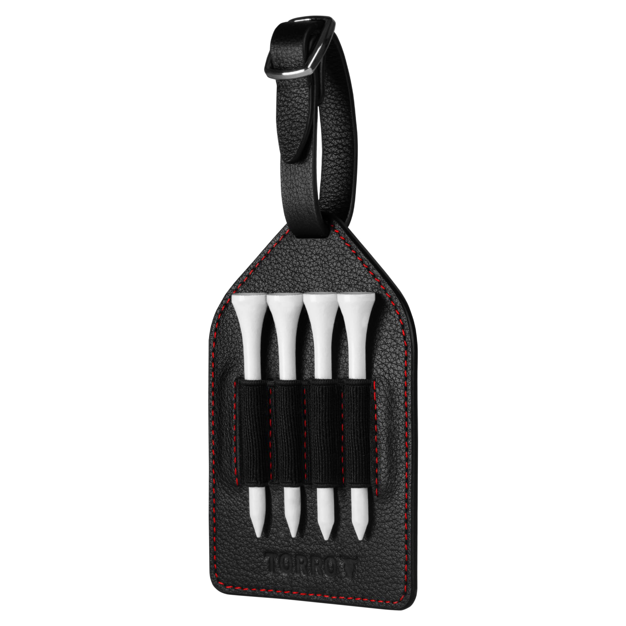 TORRO Leather Golf Tee Holder – Leather Tee Holder for Golf Bags with 4 Tee Slots, Adjustable Strap and 4 Bamboo Tees (Black)