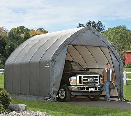 Amazon Com Shelterlogic 13 X 20 X 12 Garage In A Box Suv And Full Size Truck All Season Metal Alpine Style Roof Portable Outdoor Garage 62693 Gray Sports Outdoors