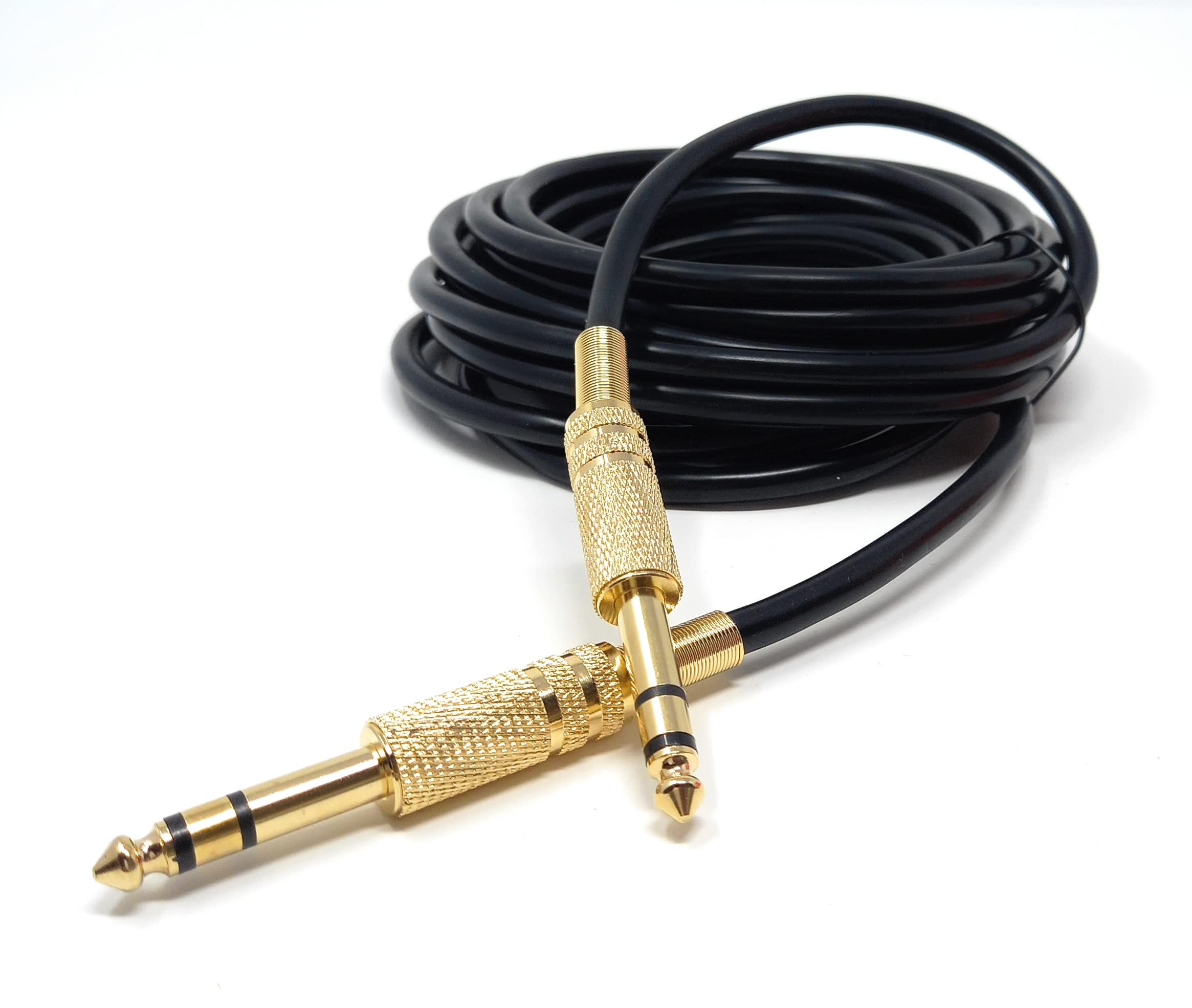DRUT 5m 6.35mm Male to 6.35mm Male Stereo Audio Cable, 1/4" TRS Connectors For Professional Music Instruments & Home Audio 16.5ft Black Gold Connectors