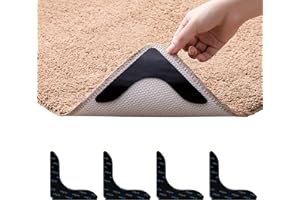 LUBSMUNS Rug Grippers,Never Curl Rug Grippers Non Slip Reusable Carpet Stickers for Area Rugs, Hardwood Floors, Tile Floors, Floor Mats, Keep Your Rug in Place and Makes Corners Flat for Corners (Black, 4Pcs)