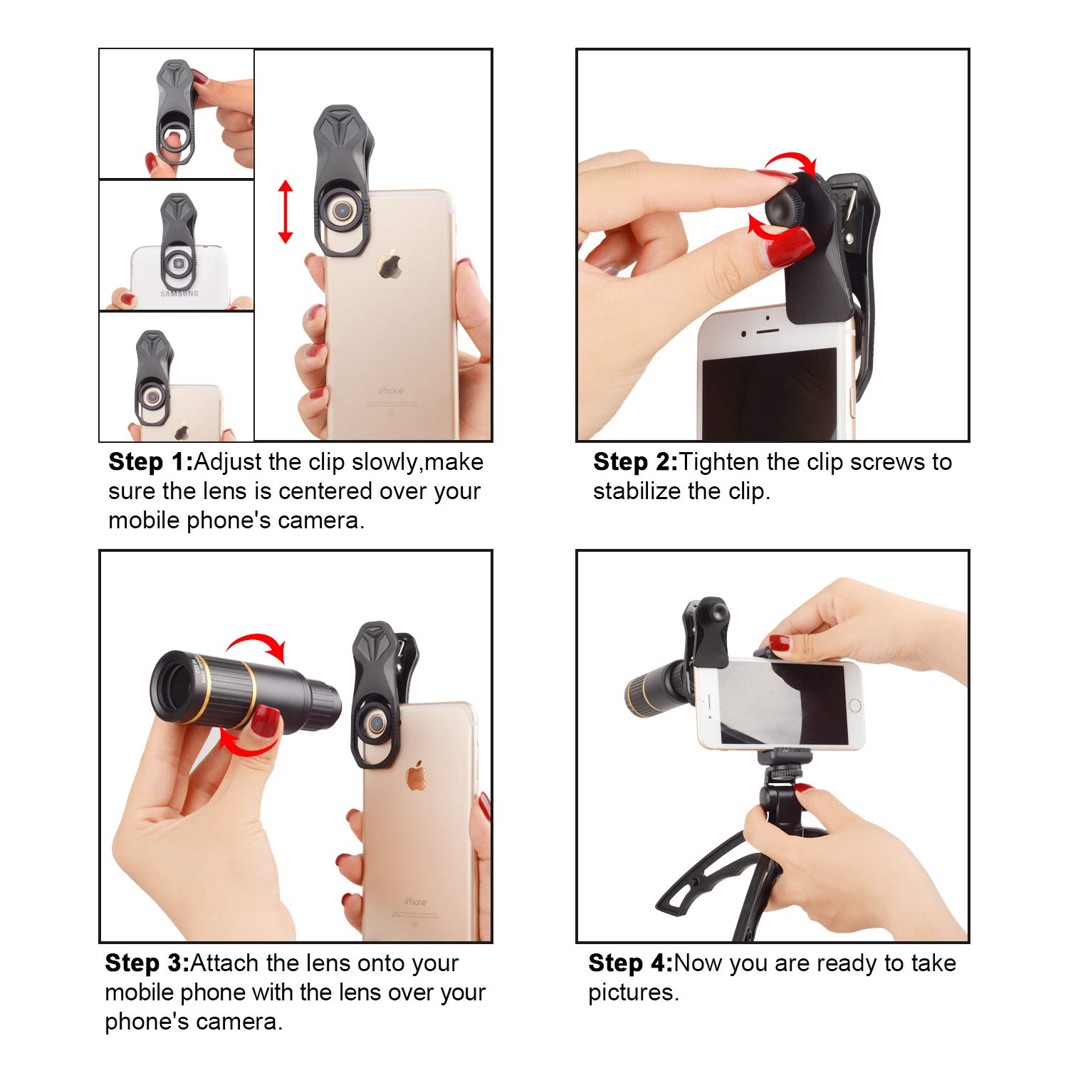 MIAO LAB Cell Phone Lens Kit with Phone Tripod+Shutter 4 in 1 Phone Lens-Meter 16X Telephoto Lens/Wide Angle/Macro/Fisheye Lens for iPhone XR/XS/XS MAX/X/8 7 6 Plus,Samsung Smartphones and Tablets