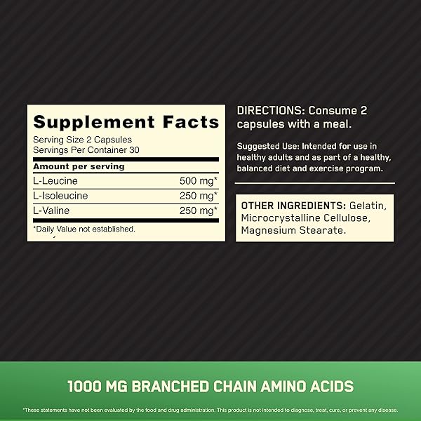OPTIMUM NUTRITION INSTANTIZED BCAA CAPSULES, KETO FRIENDLY BRANCHED CHAIN ESSENTIAL AMINO ACIDS, 1000MG, 60 COUNT