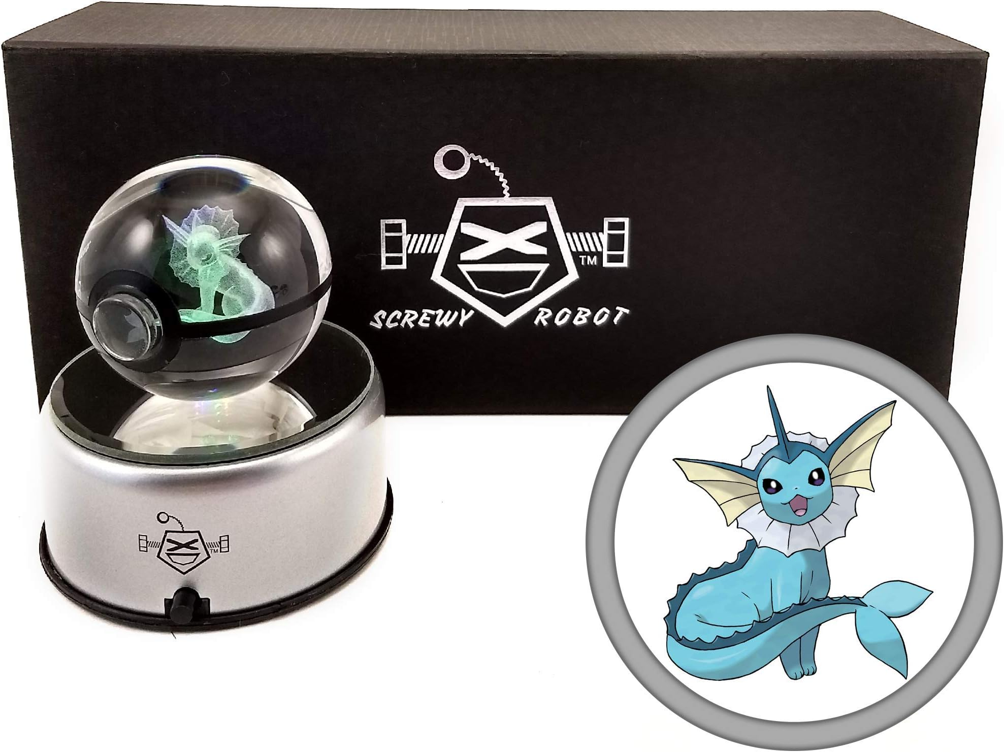 ScrewyRobot Crystal Ball 3D Night Light Color Changing Lamp 60mm (Vaporeon)