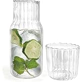 Lily's Home Vintage Style Bedside Night Water Carafe with Tumbler Glass, Use in Bedroom Bathroom, or Kitchen, Use Cup as Lid, Convenient and Stylish for Night Table, 16 Ounces