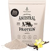 Ancestral Supplements Grass Fed Protein Powder, Vanilla, Beef Bone Broth Based with Beef Organs & Organic Mushrooms, Gut Health Support, High Protein Supplement, 20g Protein Per Serving, 30 Day Supply