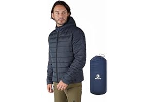 Ellobird Men Snow Winter Hiking lightweight Jackets Mens Insulated Puffer Coat Bomber Jacket Black Quilted Packable Hoodie