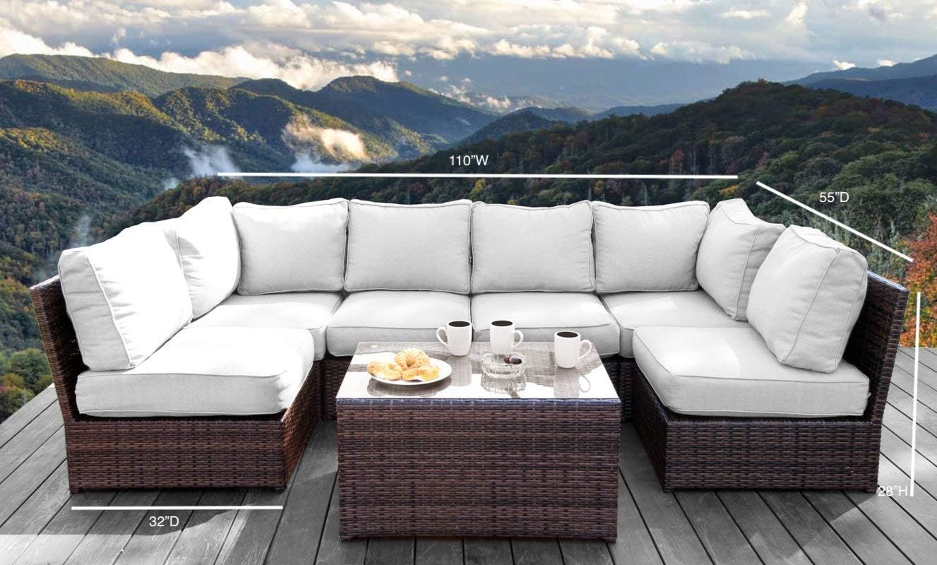 Amazon Com Living Source International Lucca Collection Outdoor Furniture Patio Sofa Couch Garden Backyard Porch Or Pool All Weather Wicker With Thick Cushions 7 Piece Conversation Set Cm 1087 Garden Outdoor