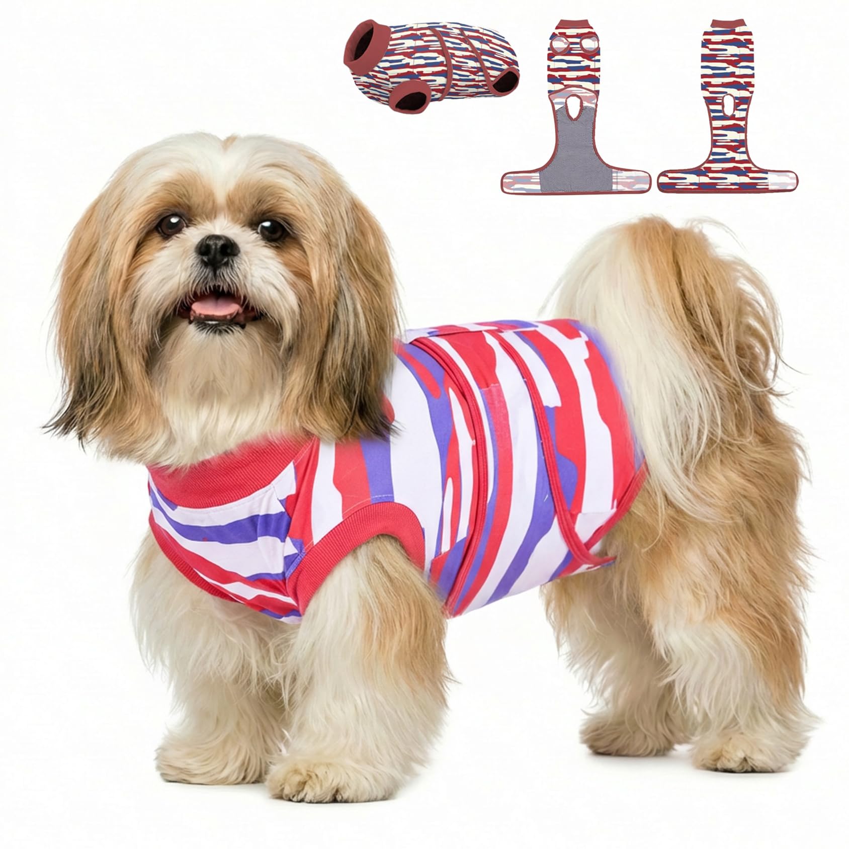 PetWarm Dog Recovery Suit, Surgical Suit for Dogs Female Spay Male Neutered, After Surgery Dog Onesie, Cone E-Collar Alternative, Camouflage Pattern, Red, XS