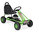 HONEY JOY Go Kart for Kids, 4 Wheel Pedal Powered Go Cart with Steering Wheels & Adjustable Seat, Safety Hand Brake, Non-Slip Tires, Outdoor Off-Road Racer Ride On Pedal Car for Boy Girl (Green)