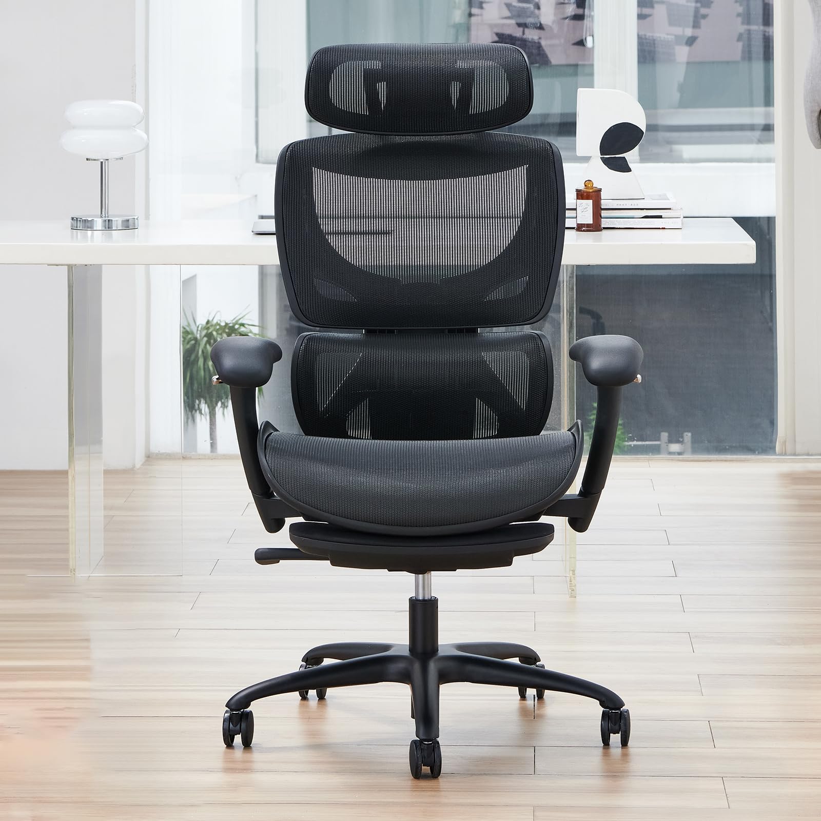 Photo 1 of ***(PARTS ONLY -SELLING AS IS )***COLAMY Ergonomic Mesh Office Chair with Footrest, Executive High Back Computer Desk Chair with Wide Headrest and Adjustable 3D Arms, Fixed Tilt Lock and Lumbar Support (Black)   ***(DAMAGE, SOME SCUFFS/SCRATCHES)***