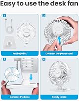gaiatop USB Desk Fan Small Portable Quiet 3 Speeds White view 4