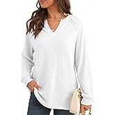 BLENCOT Long Sleeve Shirts for Women Trendy V Neck Fall Tops Cute Casual Waffle Loose Fitted Sweatshirt