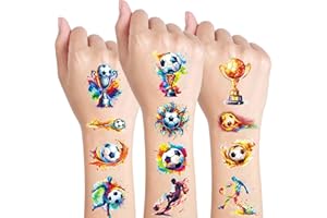 12 Sheets Football Glitter Tattoos, Waterproof Football Temporary Tattoos, Cute Fake Tattoos Stickers for Boys Girls Adults S