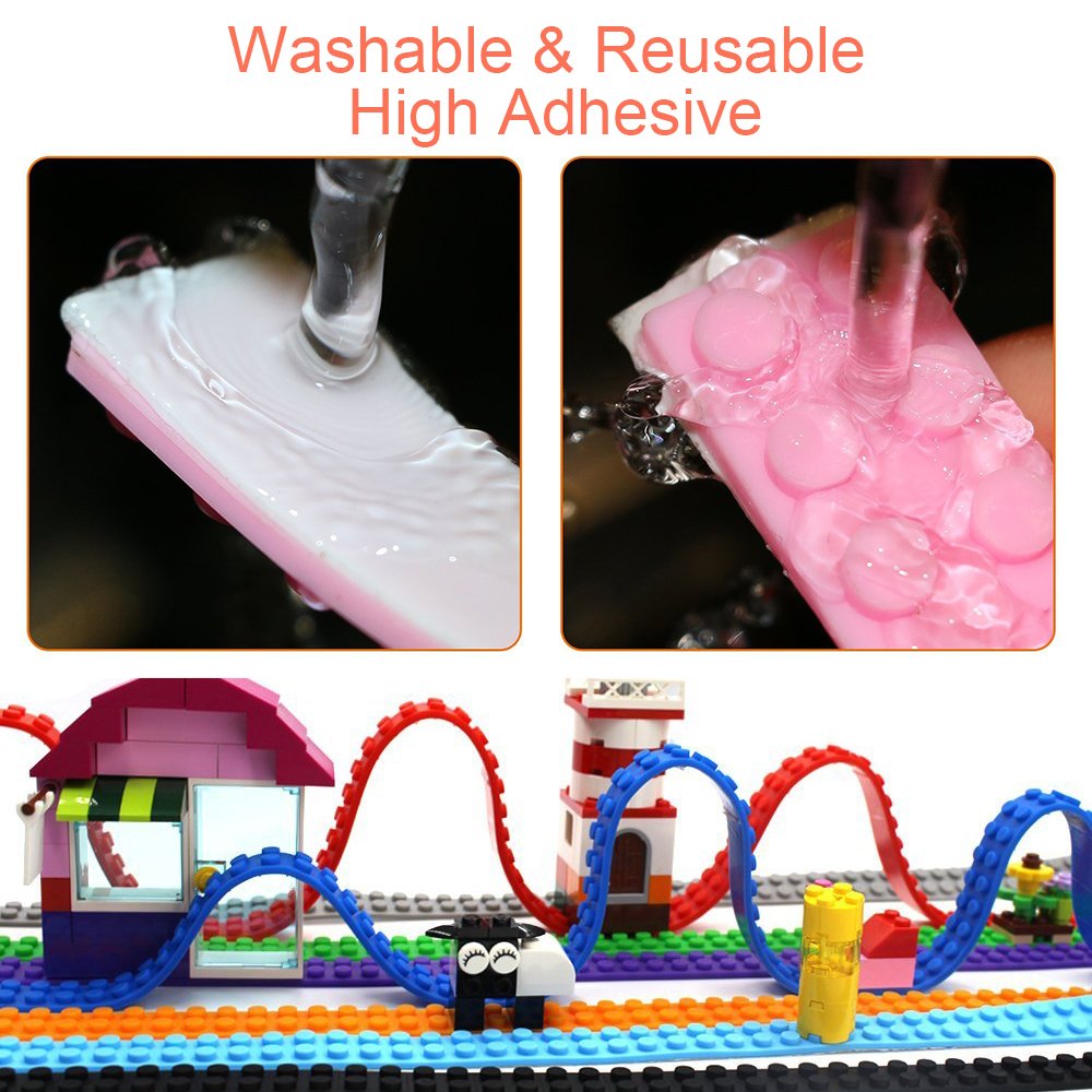 Block Tape for Lego Bricks with Self-Adhesive, Non-Toxic Reusable and Cuttable Compatible with Lego Block Toys and Major Brands Building Blocks, 2 Colors 3 ft of Each, Perfect DIY Gift for Kids and Adults