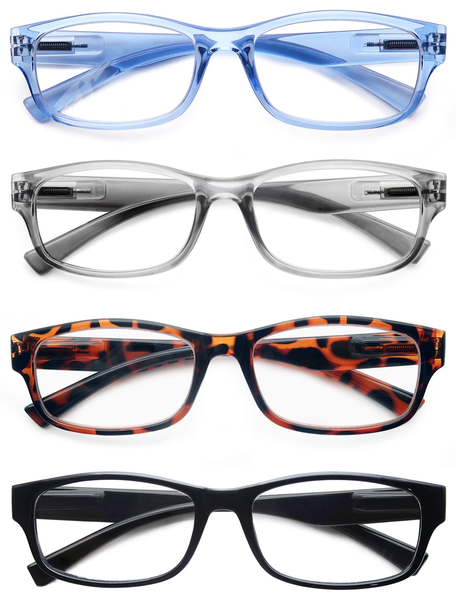 HEEYYOK Mens Reading Glasses Rectangular Frame Readers Glasses For Men +2.75 Spring Hinge Black Grey Blue Tortoise