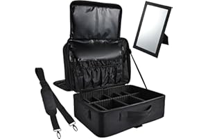 Adazzo Extra Large Professional Makeup Case, 17x12x8 INCH Travel Makeup Train Case, 3 Layers Makeup Artist Bag Nail Cases Organizer Box with Mirror/Shoulder Strap/Attach to Suitcase