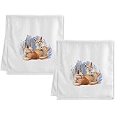 Dallonan Soft Cotton Face Wash Towels Watercolor Fox Funny Animal Bath Hand Towels for Working Out Bathroom Decorative Set of 2 for Guest Shower 16x30 Inches