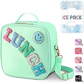 Reusable Insulated Lunch Bag for Kids Teens & Adults with Adjustable Shoulder Strap - Large Durable Lunch Bag Tote for School Travel Picnic Work - Leakproof Smiley Design Lunch Carrier (Green-Smiley)