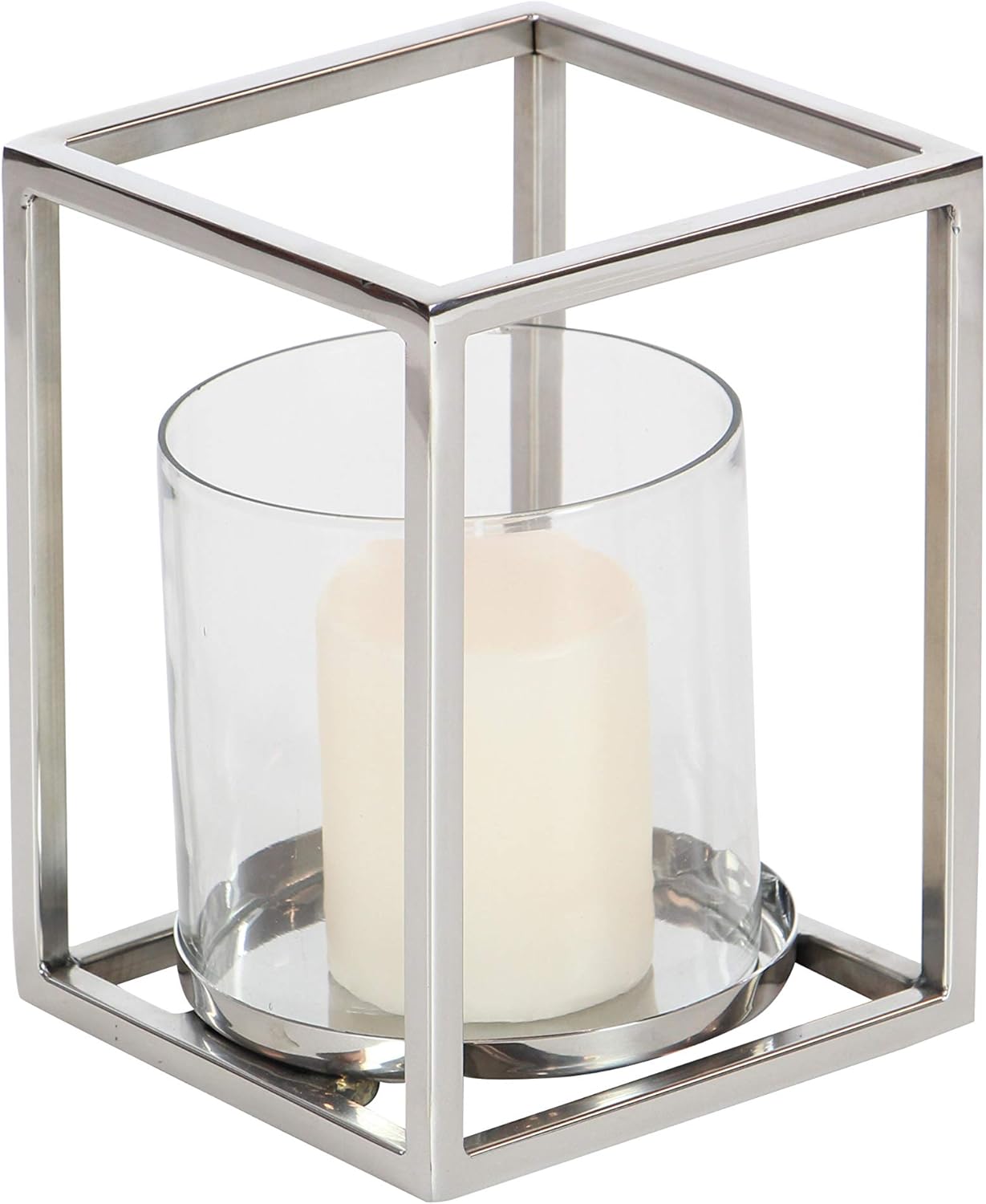 Deco 79 90932 Stainless Steel and Glass Hurricane Candle Holder, 8" x 6", Clear/Silver: Home & Kitchen