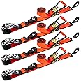 VULCAN Axle Tie Down Combo Strap with Snap Hook Ratchet - 2 Inch x 114 Inch - 4 Pack - PROSeries - 3,300 Pound Safe Working Load