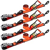 VULCAN Axle Tie Down Combo Strap with Snap Hook Ratchet - 2 Inch x 114 Inch - 4 Pack - PROSeries - 3,300 Pound Safe Working Load