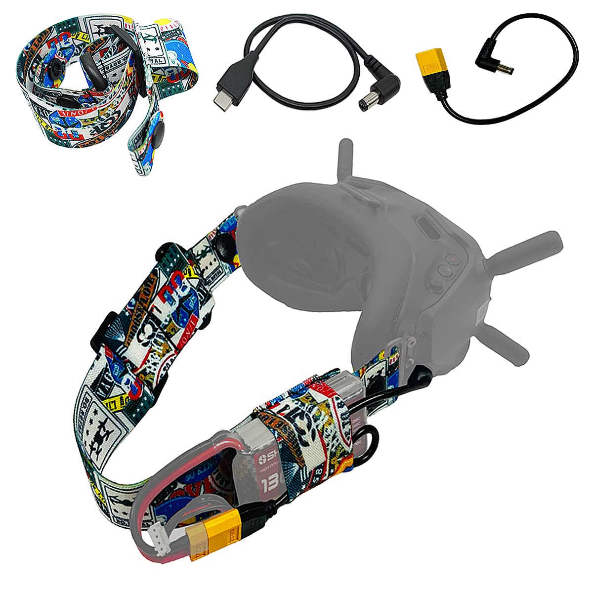 Photo 1 of JCHPINE Head Strap and Type C Power Cable for DJI FPV Goggles V2 Accessories, XT60 Power Line for DJI FPV Goggles Lipo Battery