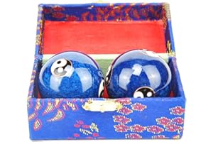 Generic 1.85'' Cloisonne Health Hand Balls Yin-Yang Chinese Meditation Baoding Feng Shui Healthy Exercise Stress Balls with Gift Box, Blue