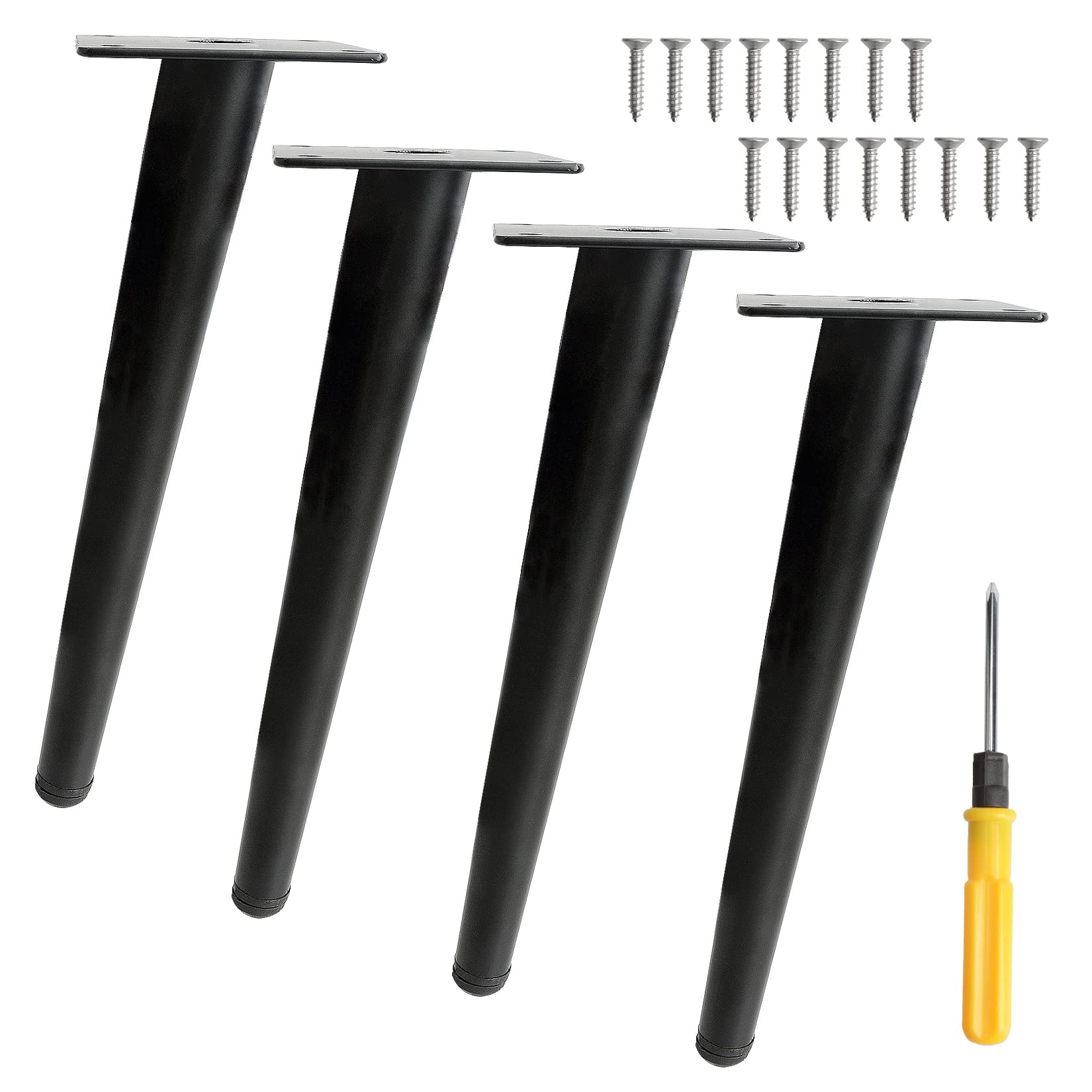 ANMOO 4Pcs 25cm Black Metal Furniture Legs, Heavy Duty Tapered Table Legs Replacement with Screws, Easy Install for DIY Coffee Table, Sofa, Cabinet, Bed, Chair