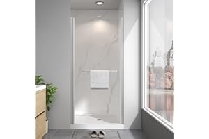 EASYWORC Frameless Pivot Shower Door 34"-36" W x 72" H, Swing Shower Glass Doors with Nano Explosion-Proof Film Tempered Glass 1/4"(6mm) Reversible Installtion, Brushed Nickel Finish