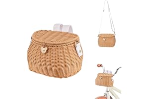 Shoyisenka Picnic Basket with Lid and Shoulder Strap, Bike Basket Front, Fishing Creel Basket, Wicker Portable Storage for Pi