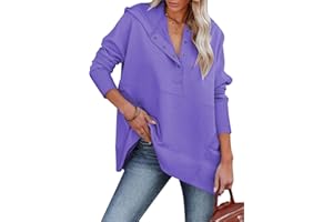 BEADCHICA Women Causal Long Sleeve Hoodie Oversied Button Collar V Neck Sweatshirt Trendy Pullover Tops With Pockets Fashion 2024