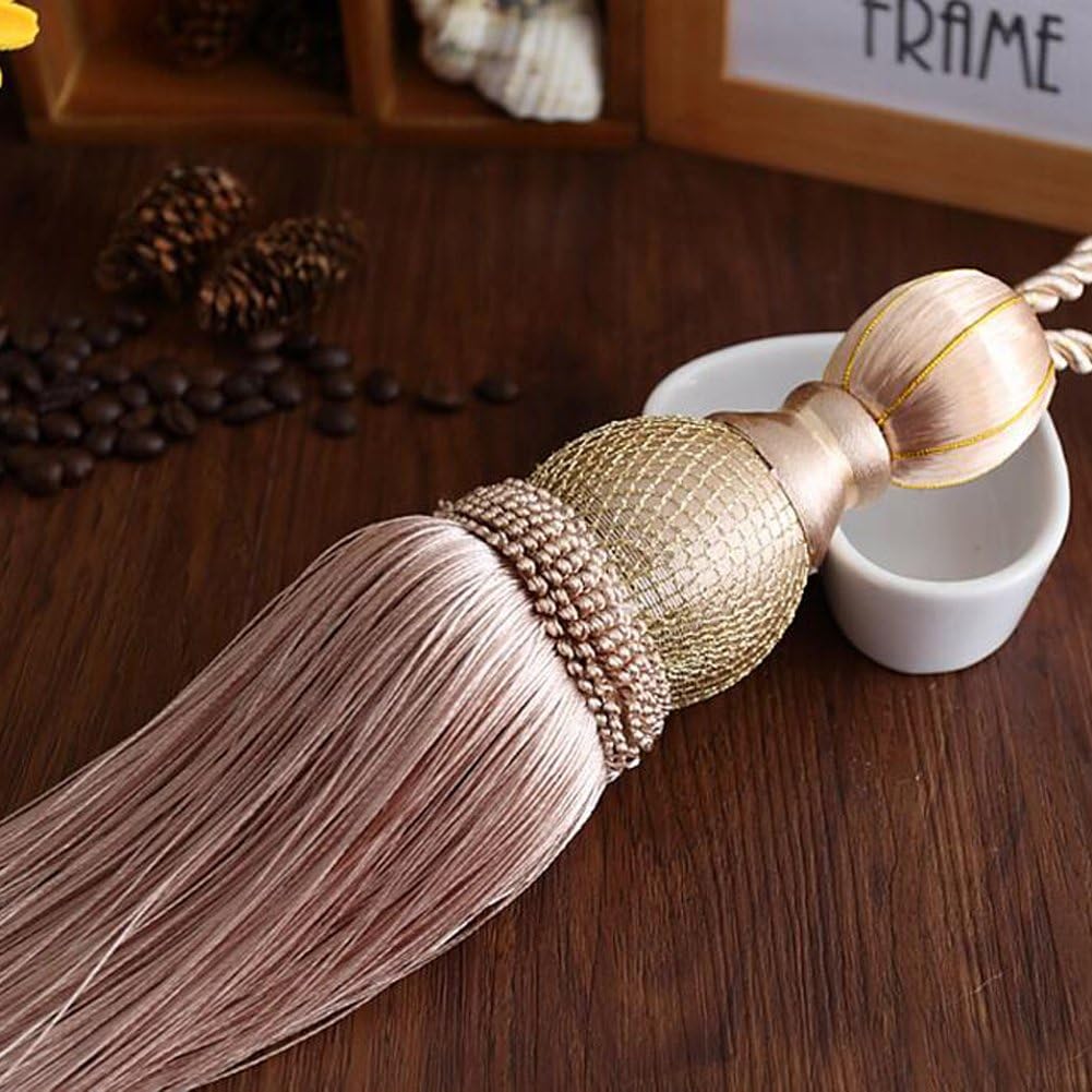Curtain Buckle One Pair European Style High-Grade Curtains Tieback Rope Tassel Holdbacks (Beige)