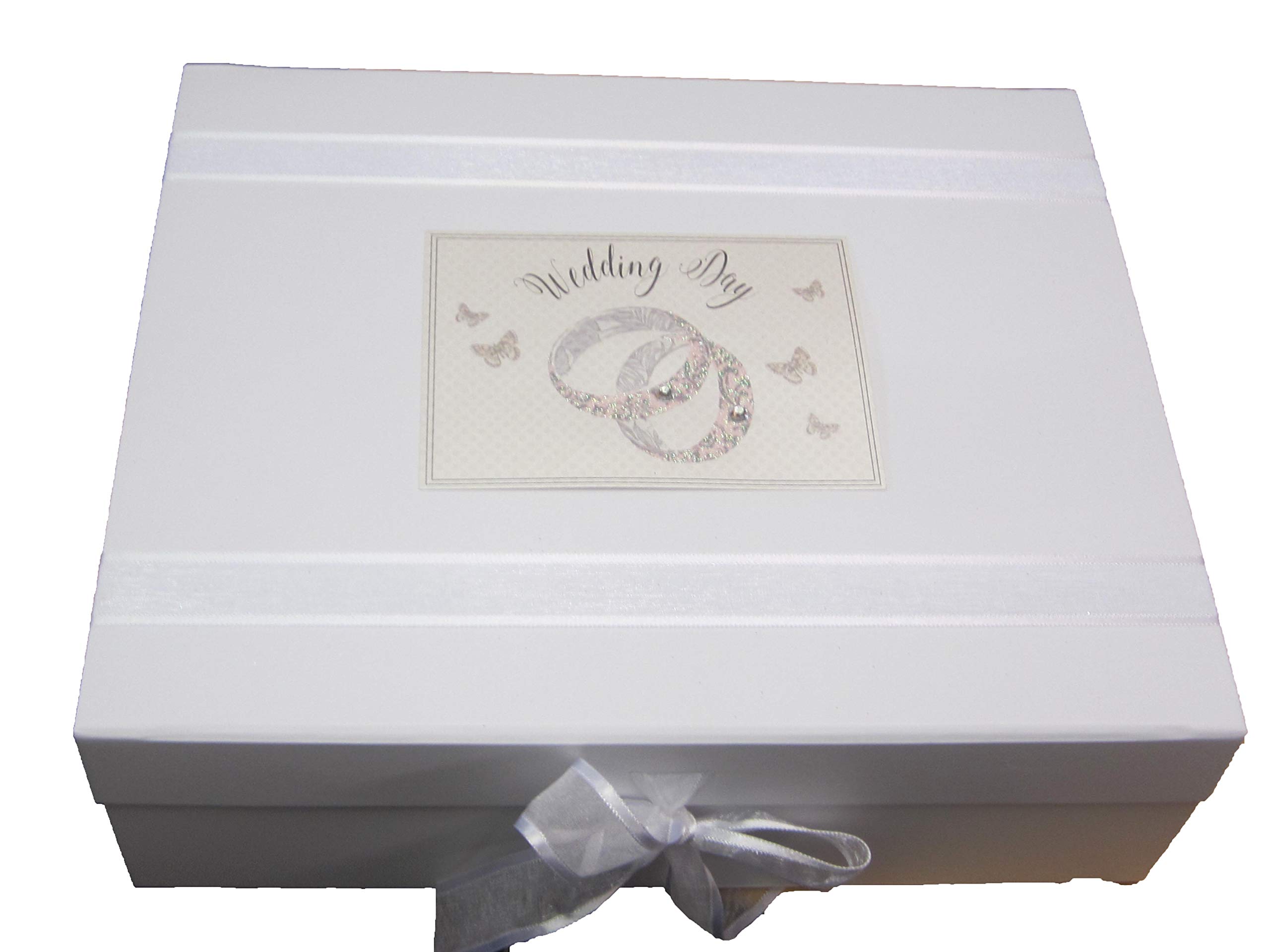 White Cotton Cards Patterned Wedding Rings, Wedding Day Large Keepsake Box (PWR2X)