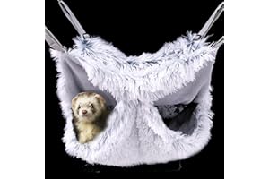 FULUE Ferret Rat Plush Hammock, Ferret Soft Bed Hammock Sugar Glide Cage Accessories for Ferret Rat Guinea Pig Chinchilla Squirrel Toy for Cage 13inch (Grey)