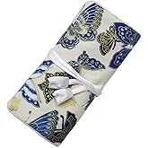 SmilerSmile Jewelry Travel Bag Embroidery Travel Jewelry Organizer with Tie Close Embroidered Flower Jewelry Roll for Women Girls (Butterfly/White)