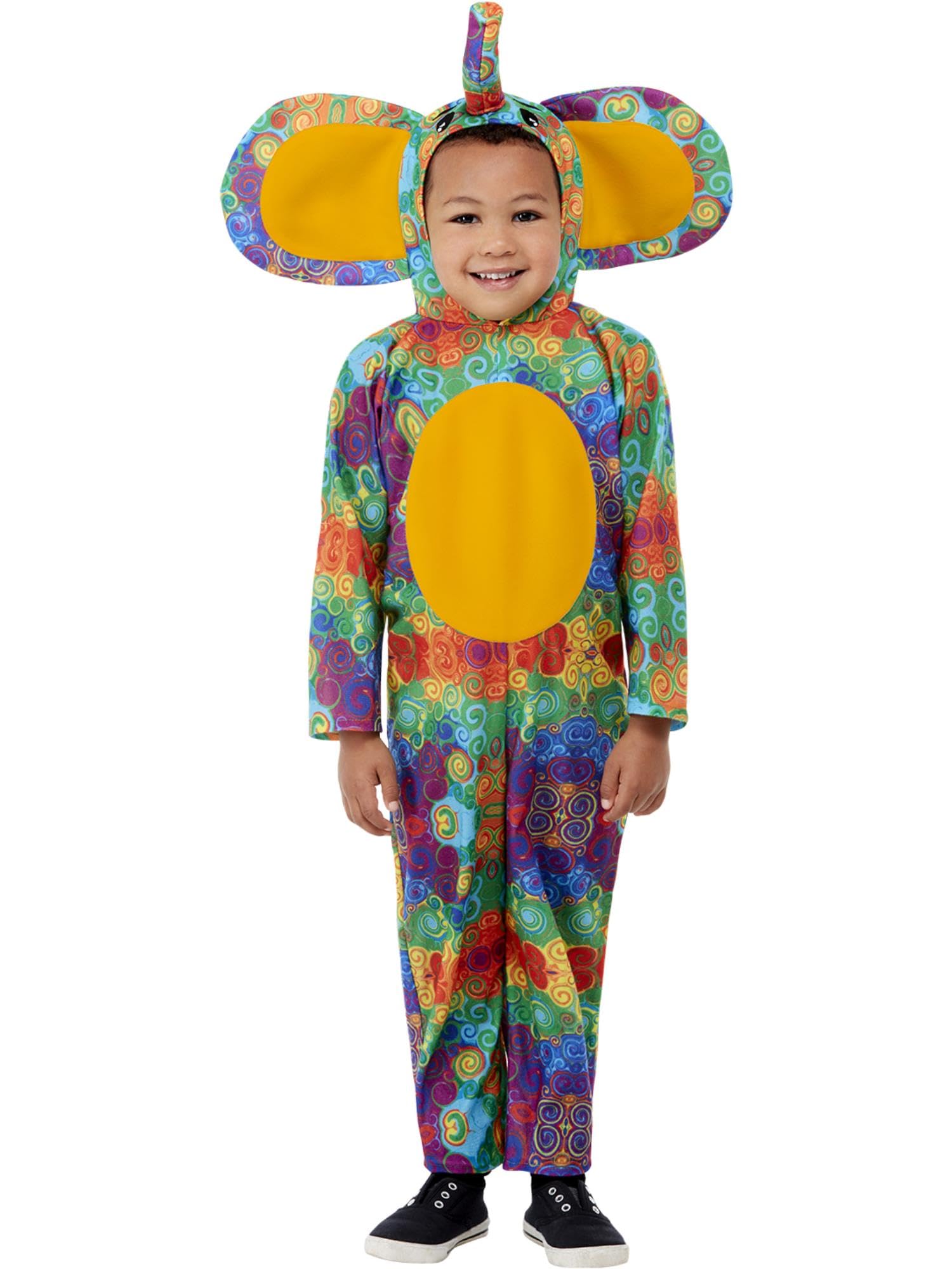 Smiffys Toddler Colourful Elephant Costume Hooded All in One, Children's Animal Fancy Dress, Animal Dress Up Costumes