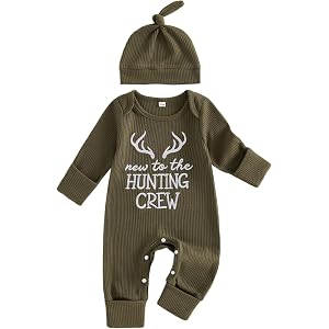 Newborn Baby Boy Fall Outfit Romper Jumpsuit Bodysuit Infant Clothes | Letter Long Sleeve Crew Neck Winter Cute Waffle Bodysu