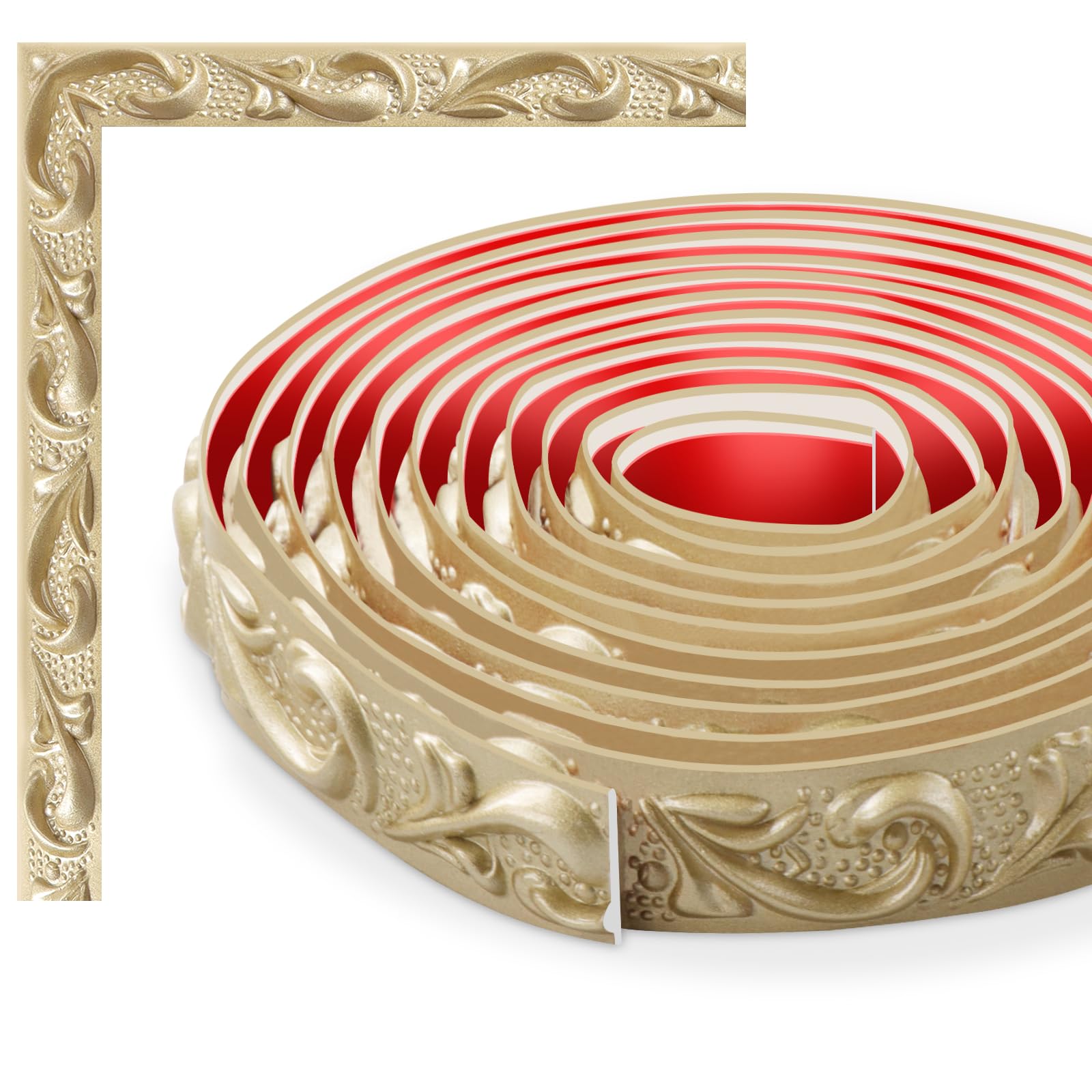 TECDW 3 Meters Flexible Moulding Trim Wall Trim, Peel and Stick Wall Ceiling Decorative Trim, Panel Moulding, Suitable for cabinets, Walls, Home Decoration(Champagne Gold, 2CM W)