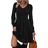 SAMPEEL Womens V Neck Long Sleeve Fall Dresses Baby Doll Casual Sweater Dress Fashion Clothes