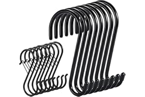 OEH 16 Pack S Hooks, 8 Heavy Duty Large S Hooks for Hanging, 8 Windproof Small S Hooks for Hanging, Multi-Purpose Black S Hooks for Hanging Plants, Clothes, Jeans, Pots and Pans, Bird Feeders
