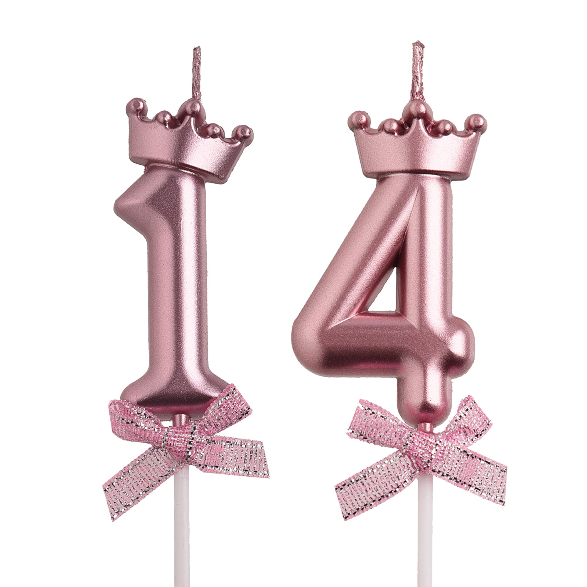 Photo 1 of AOOLADA 14th Birthday Candles, Rose Gold 3D Number 14 Happy Birthday Candle with Crown, Cake Topper Decorations for Teenagers Boys Girls