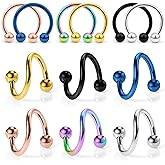 Ocptiy 16G Spiral Lip Rings Hoops 316L Surgical Steel Cartilage Helix Tragus Earring Lip Eyebrow Labret Septum Smiley Rings Hoop Piercing Jewelry 8mm 10mm