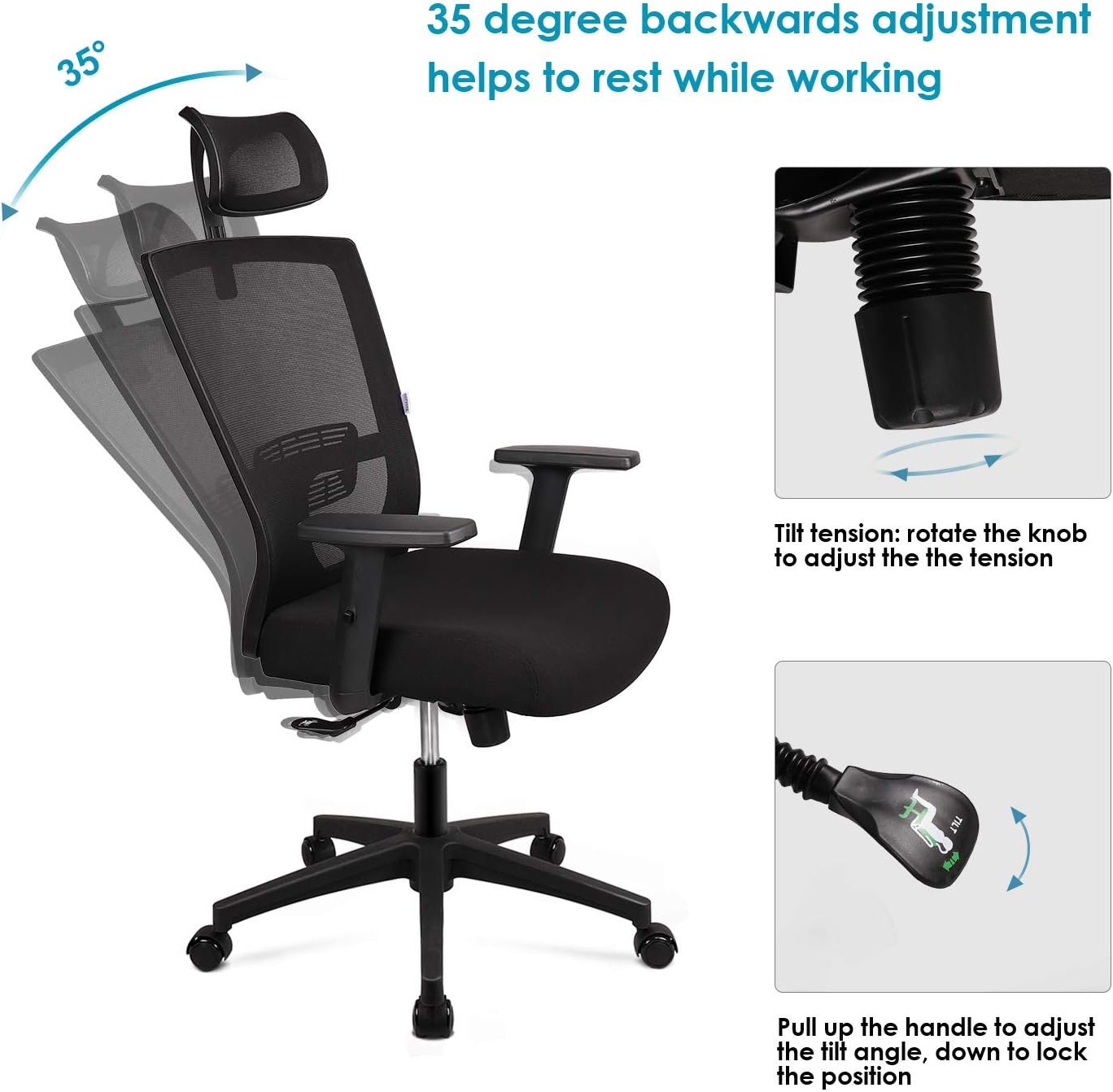 mfavour Ergonomic Office Chair Mesh Chair Heavy Duty Office Chair, Adjustable Headrest and