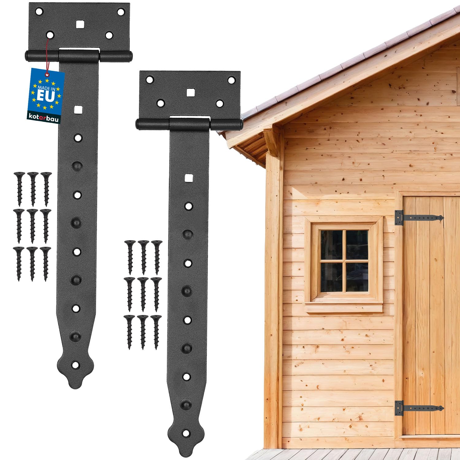 KOTARBAU® T Gate Hinge Set 2 PCS 300 mm (9.84 in) Wooden Gate Door Hinges Shutter Hinges Door Hinge Powder Coated Black