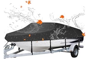 MEEFUNS Boat Cover 17-19ft Thickened 600D Oxford Marine Grade Waterproof Boat Covers with a Storage Bag for Outdoor (Black)