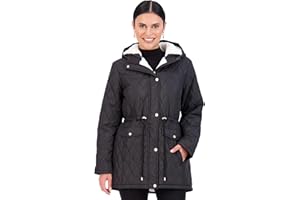 JONES NEW YORK Jones NY Diamond-Quilted Jacket Anorak with Fur Lining - Winter Coats for Women, Black