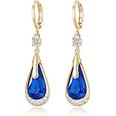 Trendy Austrian Crystal Teardrop Drop Huggie Dangle Earrings for Women 14k Rose Gold Plated Hypoallergenic Jewelry Gifts