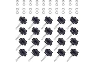 Swpeet 60Pcs M4 x 30 Hex Shaped Male Thread Metal Clamping Hand Star Knobs with 304 Stainless Steel Hex Nuts and Flat Washer Assortment Kit, Clamping Screw Plastic Screw-On Handle (M4*30)